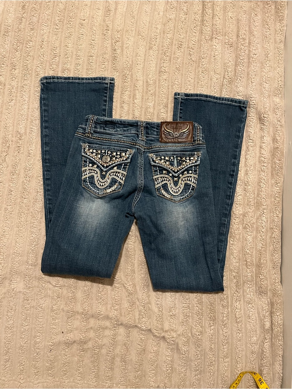 L.A. idol Dark Blue Boot Cut Jeans with Embellished Back Pockets